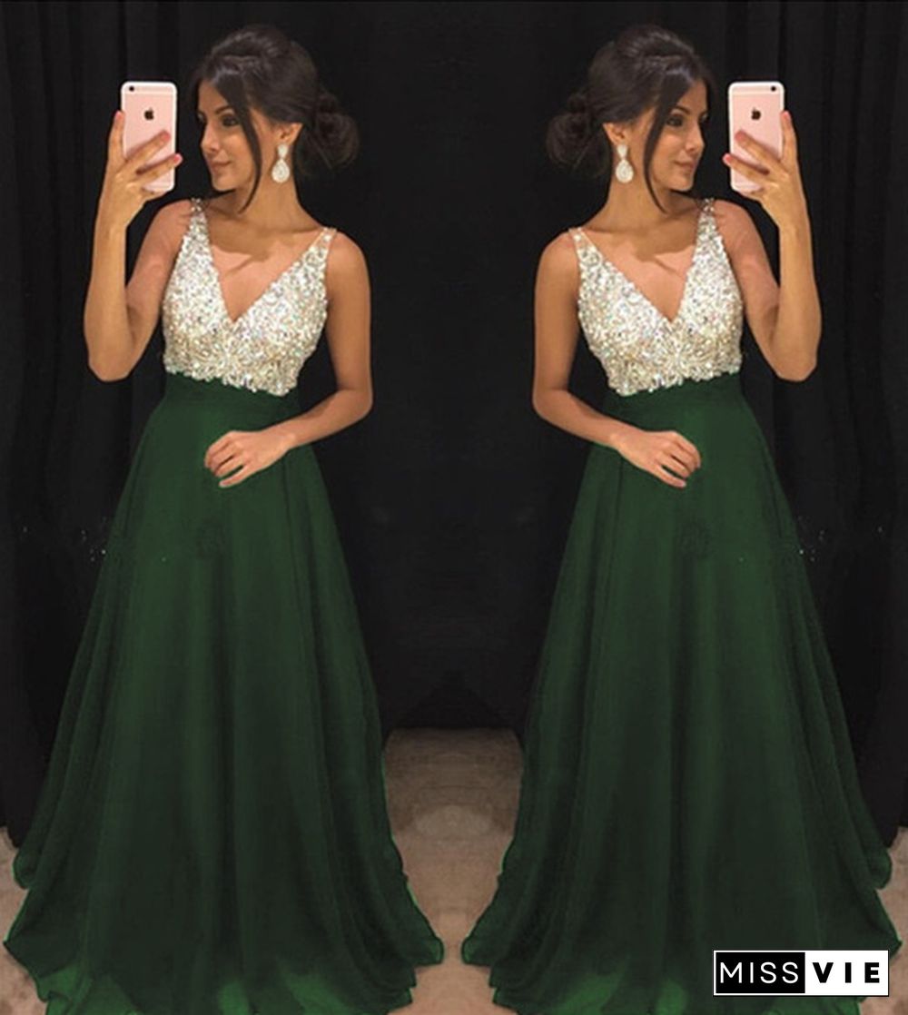 New Women Fashion V-neck Sleeveless Chic Sequin Evening Dress Ladies Shiny Robe Formal Party Dress Evening Gown Side Slit Long Prom Dress