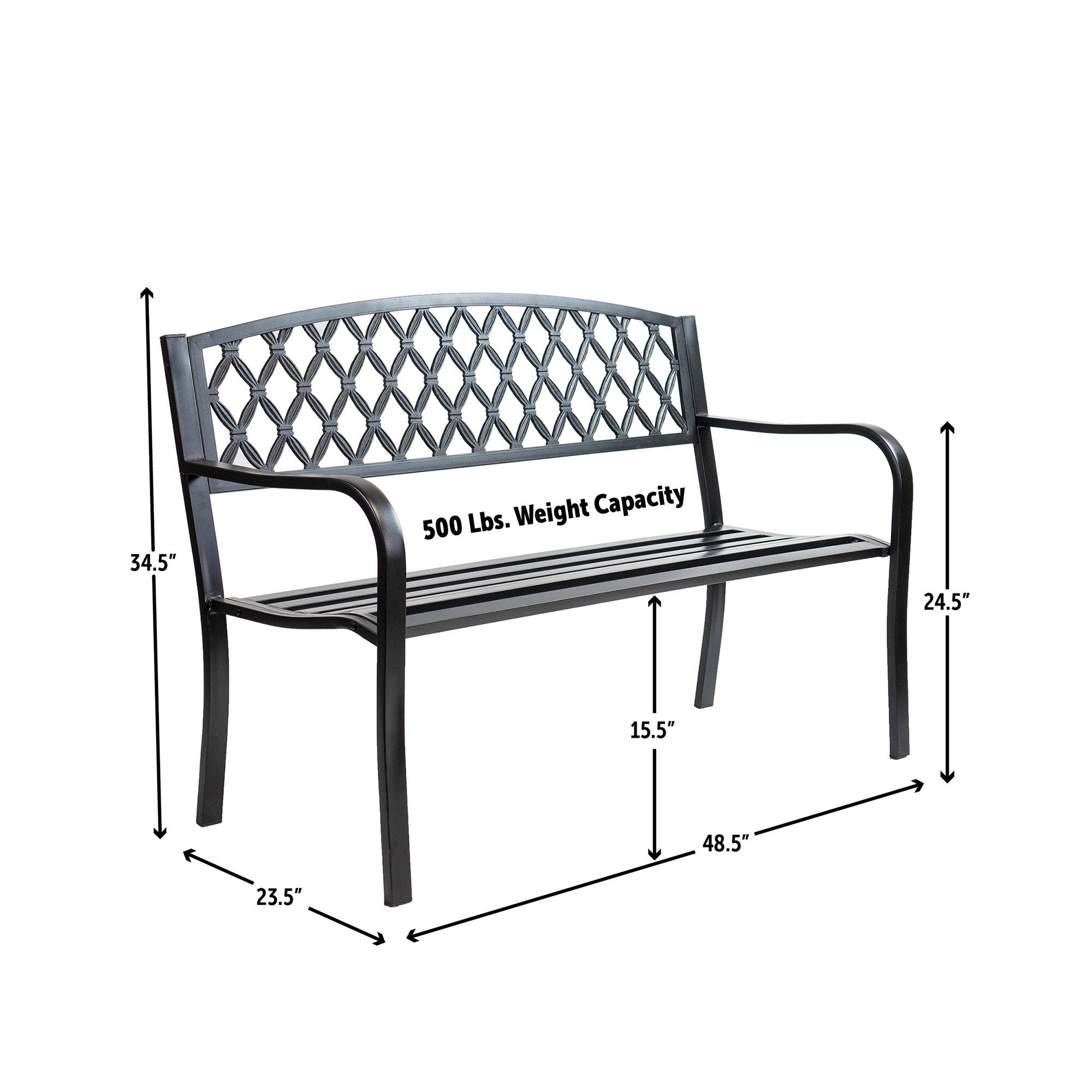 Patio Premier Lattice Back Metal Park Bench - Black