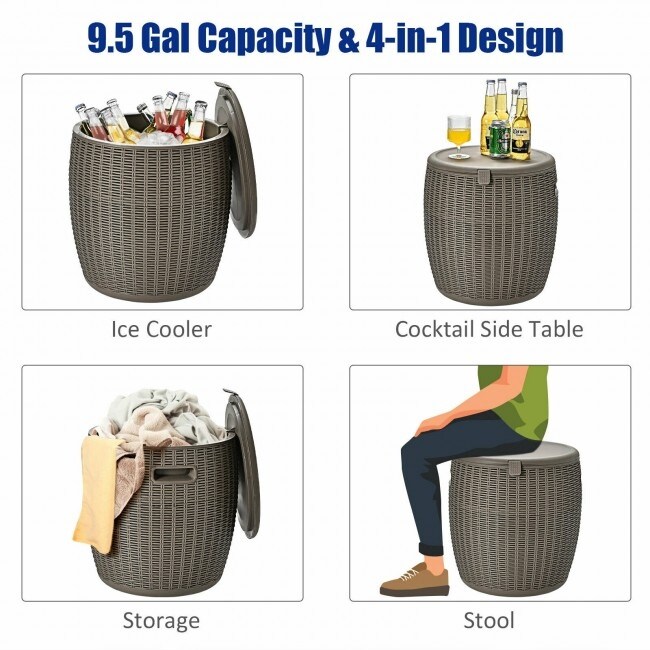 12 Gallon 4 in 1 Patio Rattan Cool Bar Cocktail Table Side Table   16\