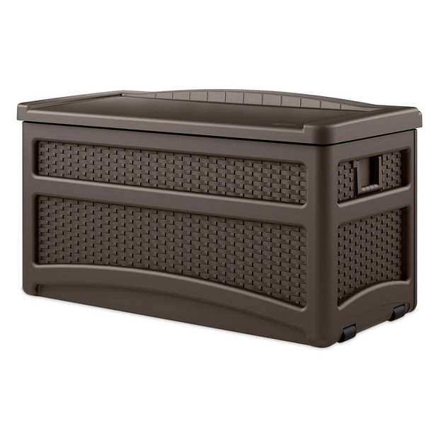 Suncast Dbw7500 73 Gallon Outdoor Patio Storage Chest With Handles amp Seat Java