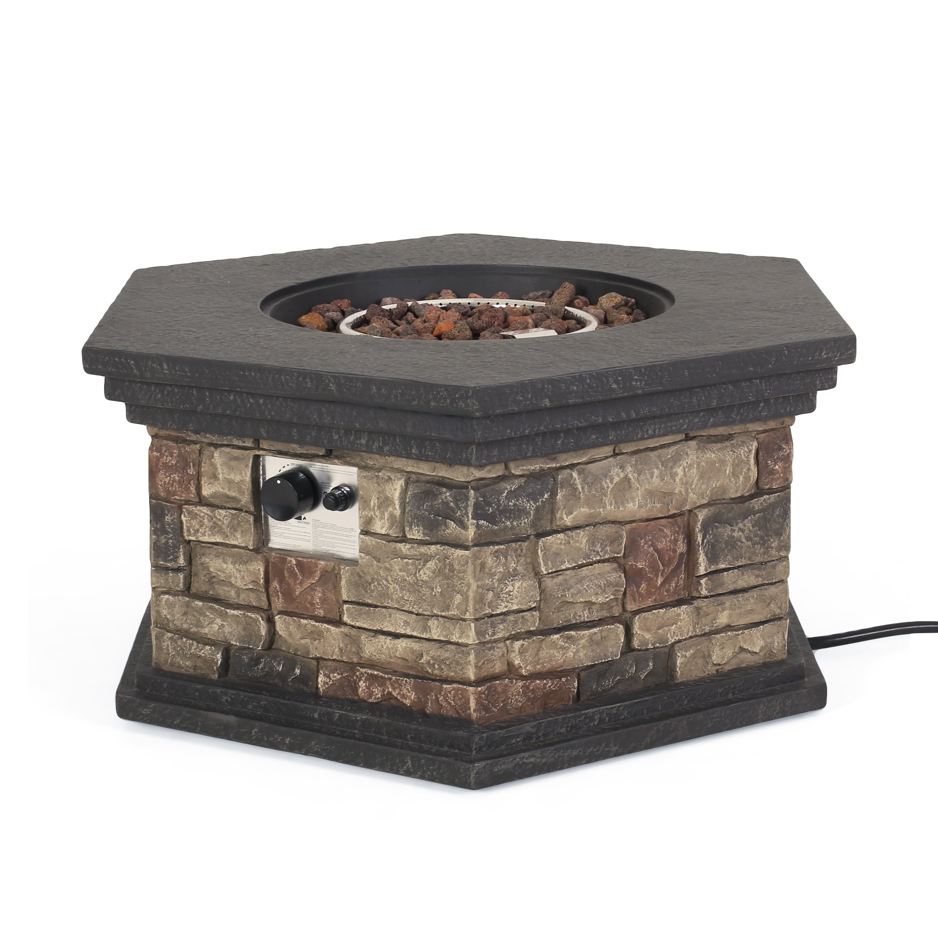 Troy Outdoor 40,000 BTU Lightweight Concrete Octagonal Fire Pit (No Tank Holder), Stone Finish