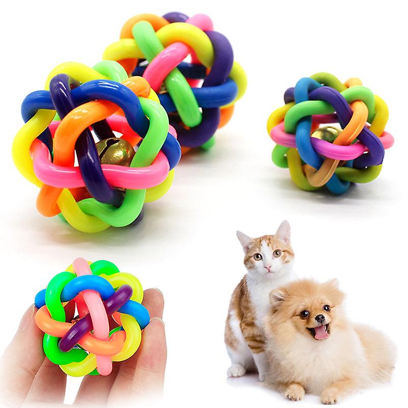 Pet Dog Puppy Cat Colorful Rubber Training Chew Ball Pet Products Bell Squeaky Sound Play Toy Dog Ball Bite Resistant Play Ball