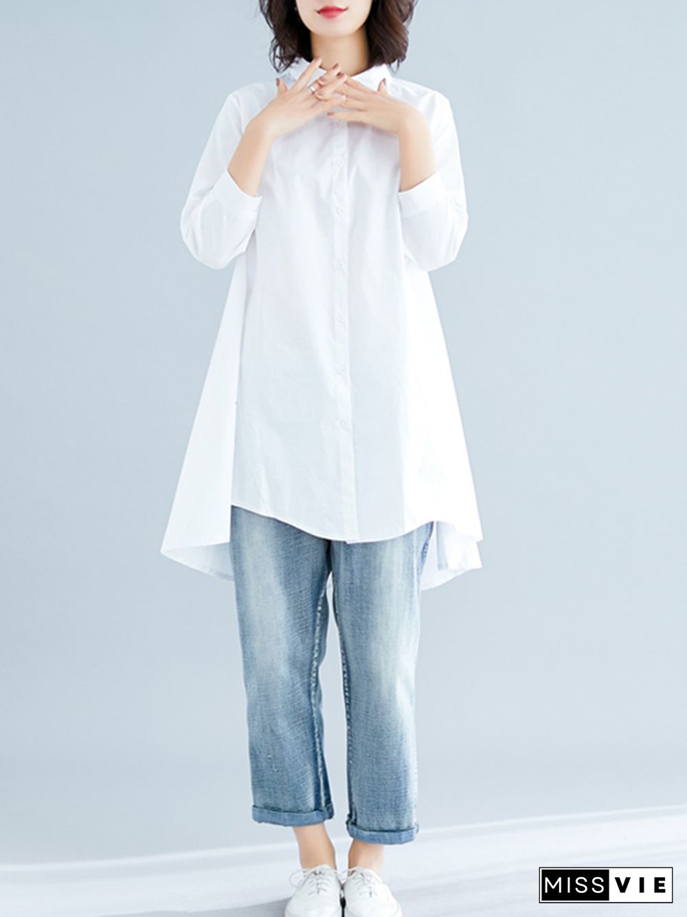 Original Irregularity Solid Blouses&Shirts