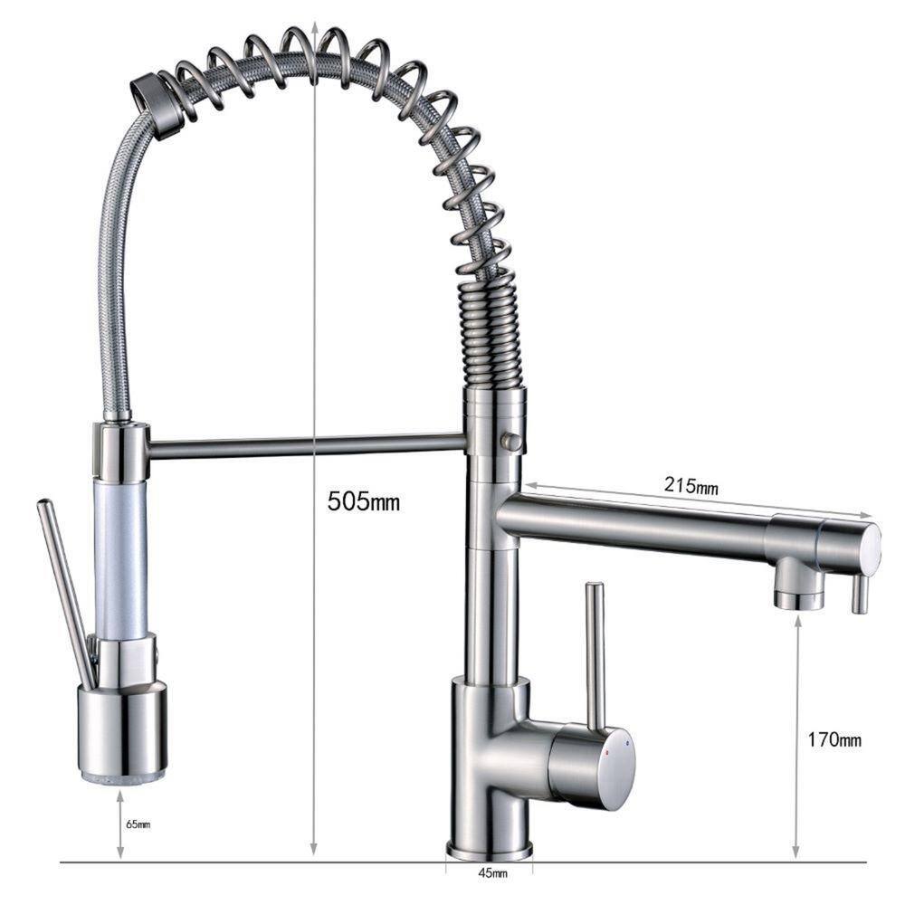 UKISHIRO Queen Single-Handle Pre-Rinse Spring Pull Down Sprayer Kitchen Faucet with Pot Filler in Brushed Nickel QJWYRA211020020