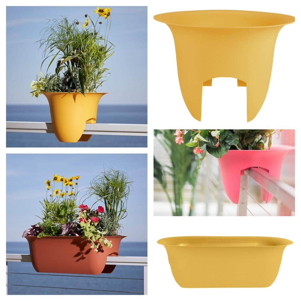 Bloem Modica 12 in. Earthy Yellow Plastic Deck Rail Planter MR1223