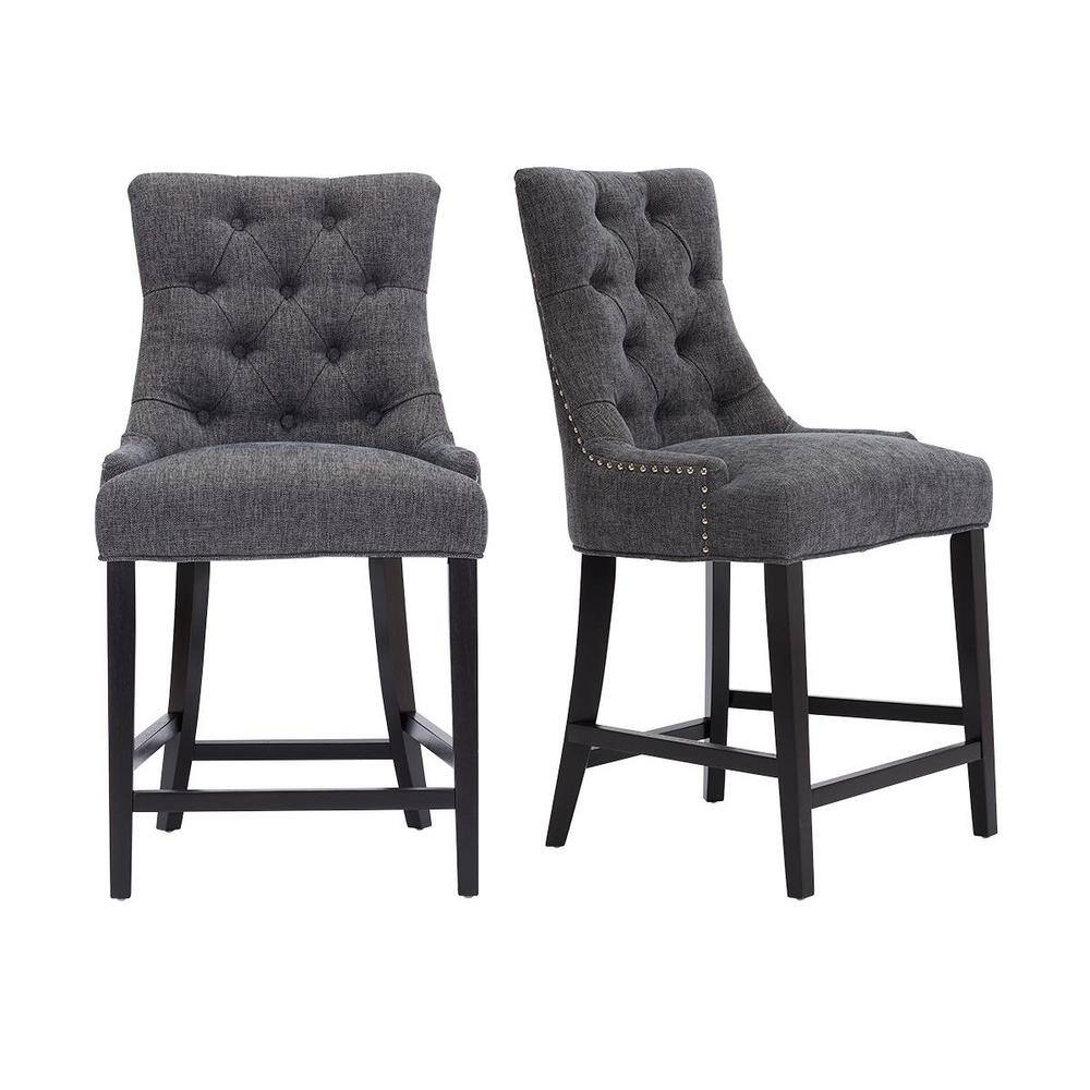 StyleWell Bakerford Charcoal Gray Upholstered Counter Stool with Tufted Back (Set of 2) Nutton - C EC