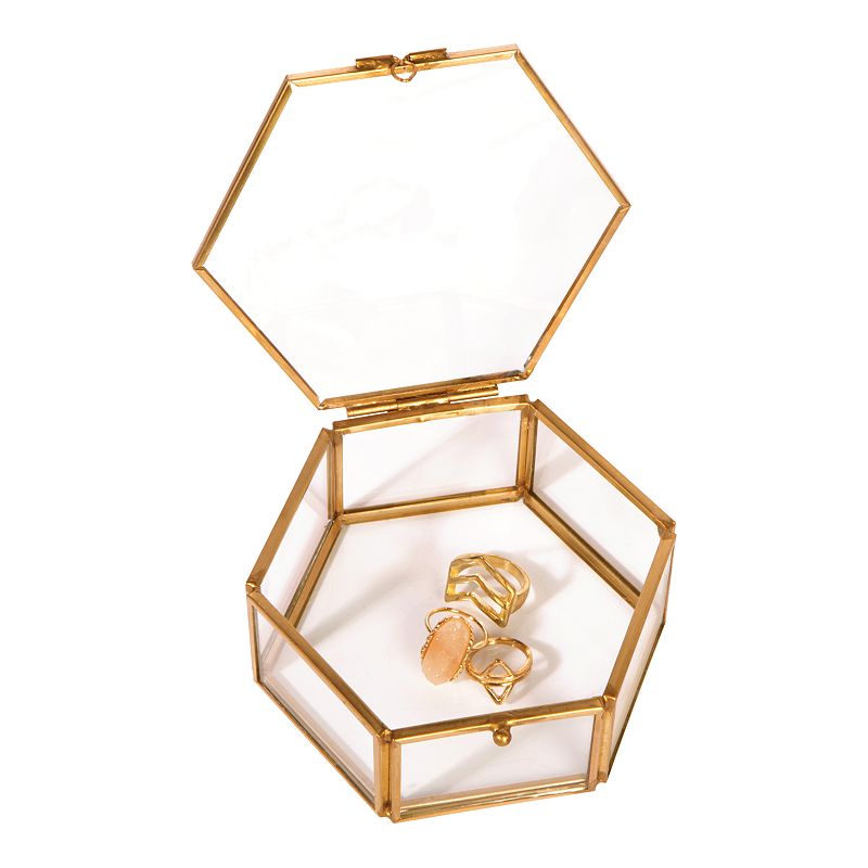 Home Details Vintage Hexagon Laced Glass Keepsake Box