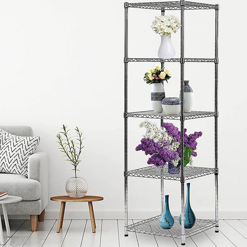 Juggernaut Storage Slim Spacesaver 5 Tier Steel Home Shelving Unit Tower， Chrome