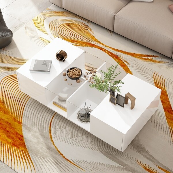 LED Coffee Table Modern High Glossy Coffee Table with Glass Design - 47.4