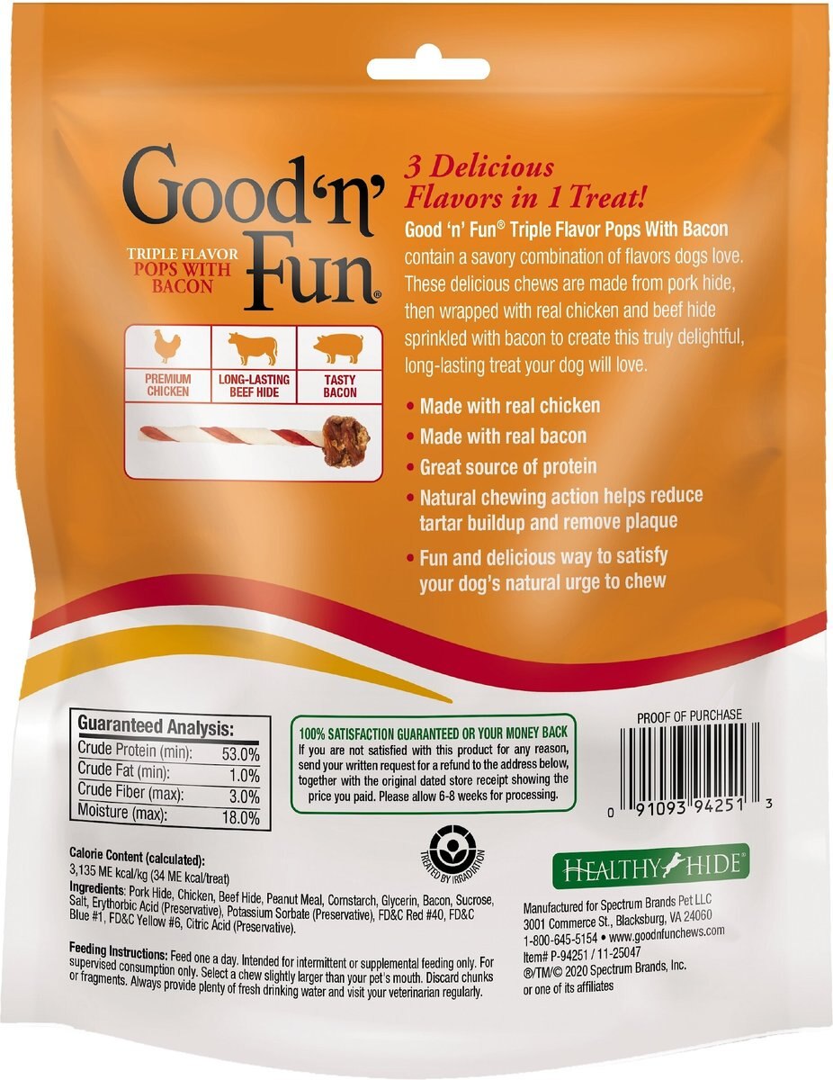 Good 'n' Fun Pops with Bacon Dog Treats， 6.9-oz bag