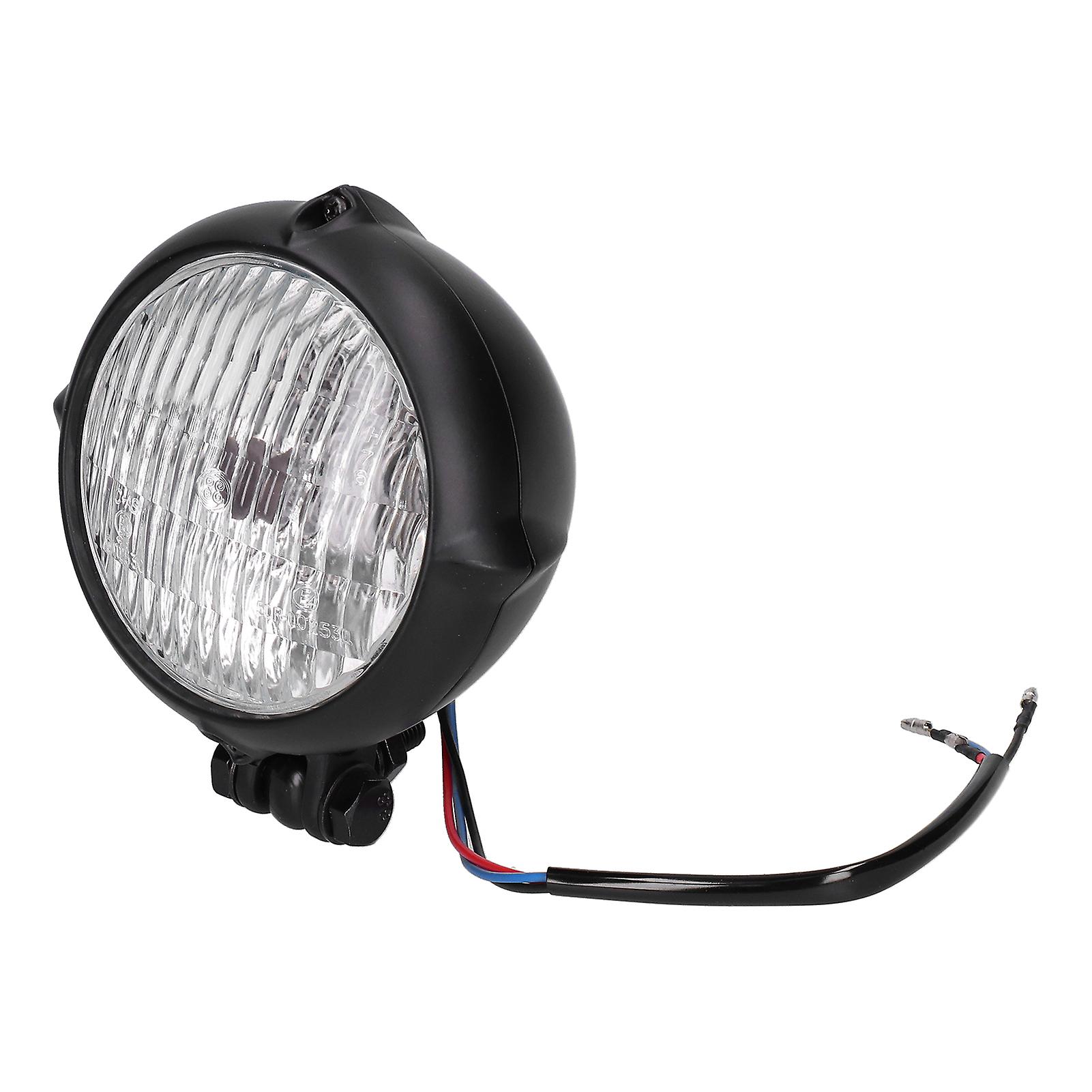 4in 12v Motorcycle Headlight Round Clear Lens Black Housing With M10 Bolt Universal For Retro Motorbikes