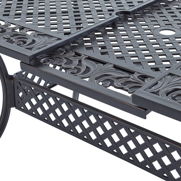 Outdoor Expandable Dining Table with Cast Aluminum Frame and Curving Legs for Backyard，Porch，Deck or Patio Area