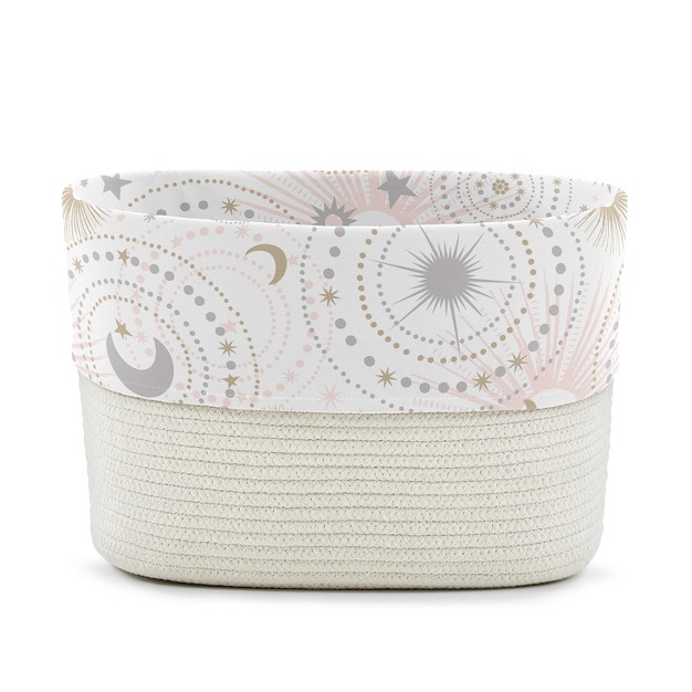 Sweet Jojo Designs Woven Cotton Rope Decorative Storage Basket Bin Celestial Pink Gold And Grey