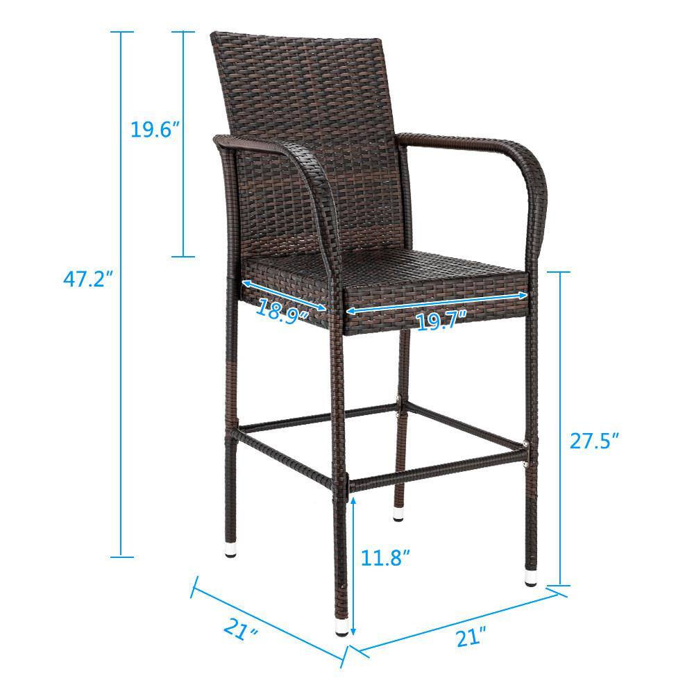 2-Piece High Wicker Outdoor Bar Stool Brown Gradient H-D0102HPKMHU