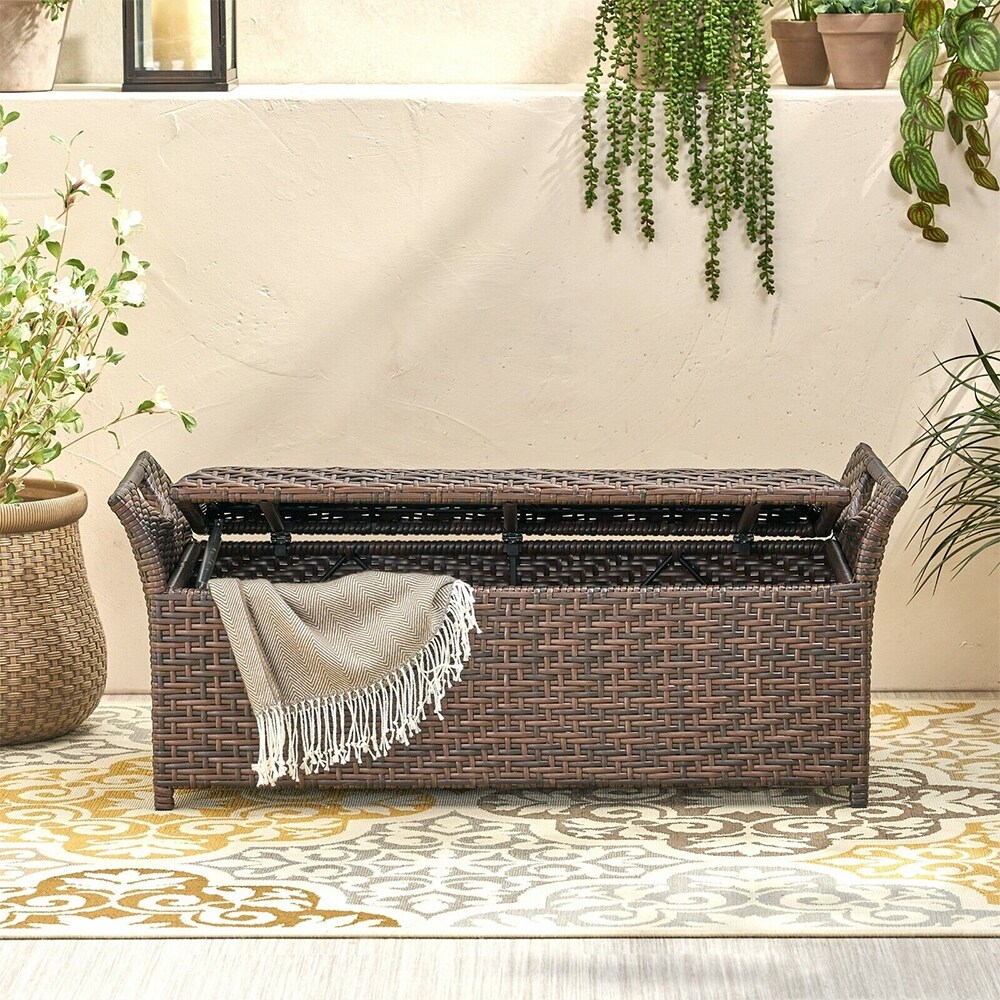 Outdoor Brown Wicker Storage Ottoman