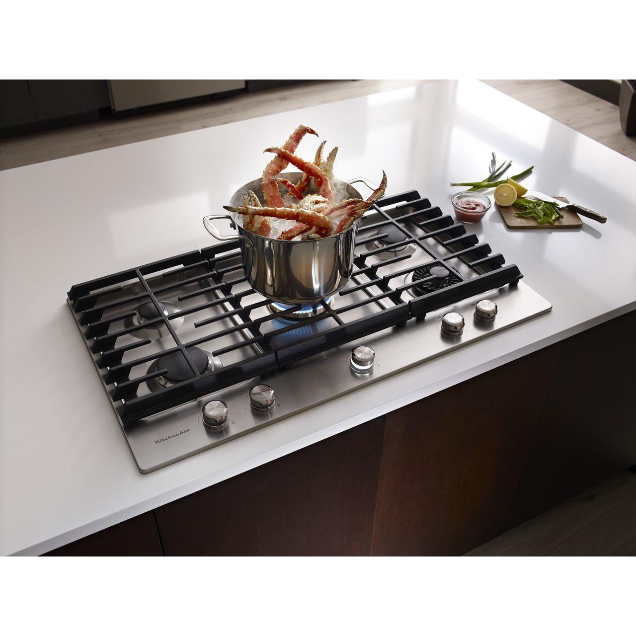 KitchenAid 36-inch Built-in Gas Cooktop with Griddle KCGS956ESS