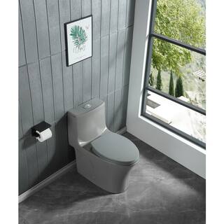 FUNKOL One-Piece 28.74 in.H 1.11.6 GPF Automatic Dual Flush Elongated Shape Ceramic Toilet in Grey LML-T-G02