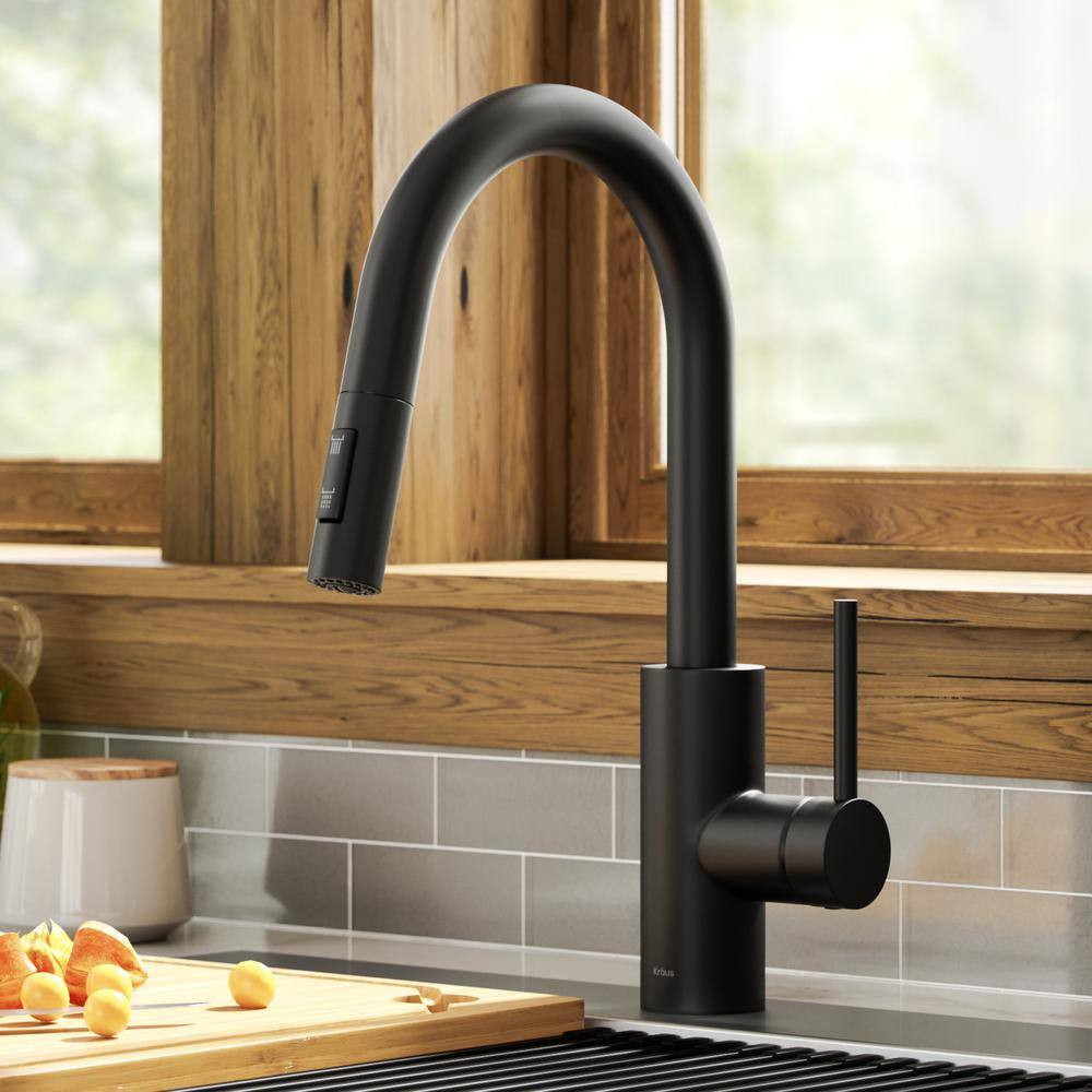 KRAUS Oletto Single Handle Pull Down Sprayer Kitchen Faucet with QuickDock Top Mount Installation Assembly in Matte Black KPF-2620MB