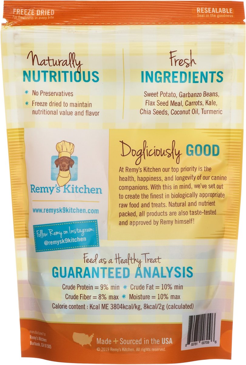 Remy's Kitchen Sweet Potato + Turmeric Blend Superfood Snacks Freeze-Dried Dog Treats， 3.5-oz bag