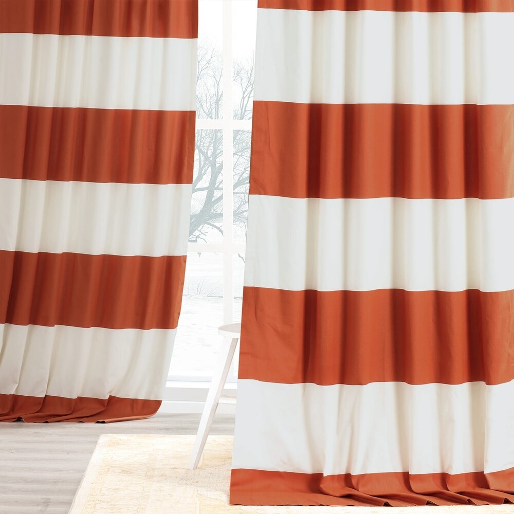 Exclusive Fabrics Cabana Cotton Horizontal Stripe 96 inch Curtain (1 Panel)