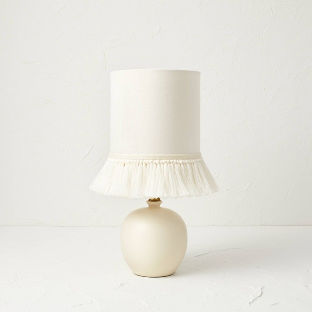 Small Table Lamp With Fringe Shade Off white includes Led Light Bulb Designed With Jungalow