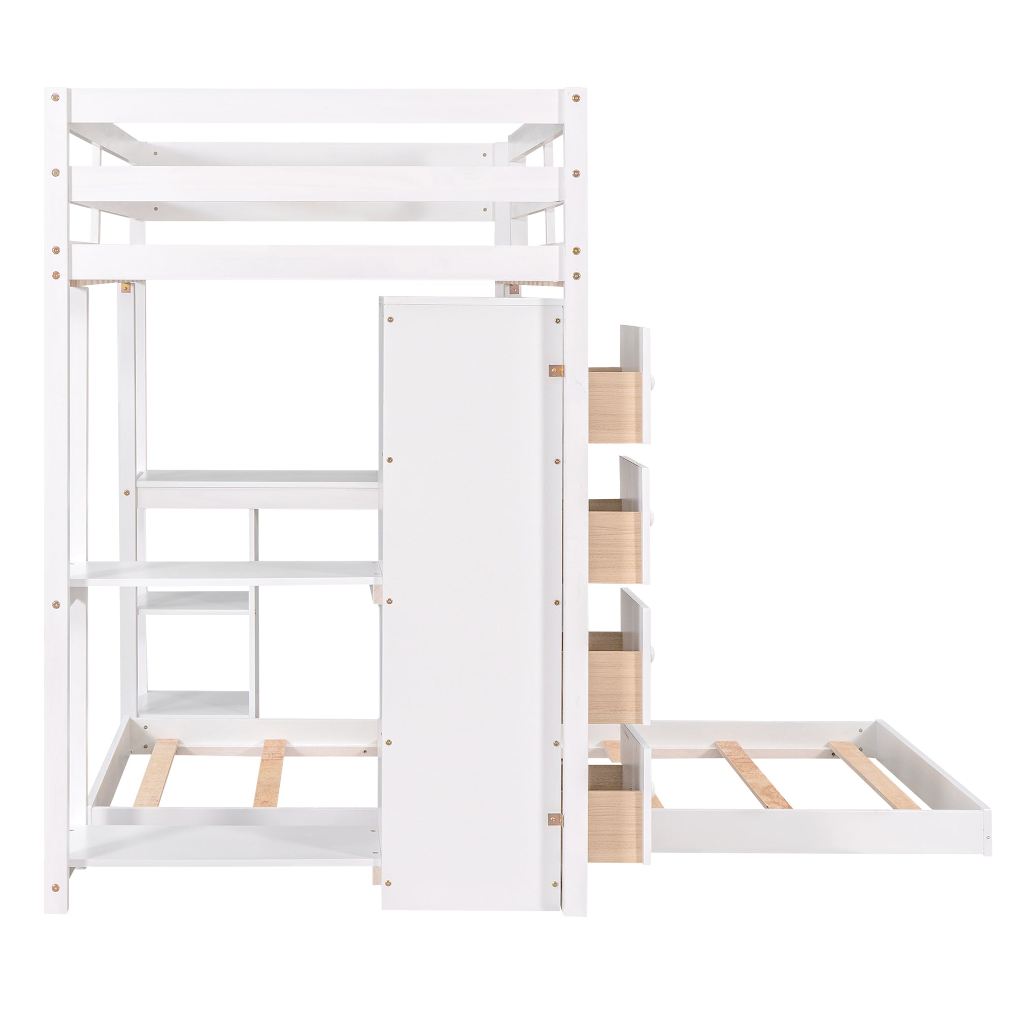 Euroco Twin over Twin Loft Bed with Drawers for Kids, White