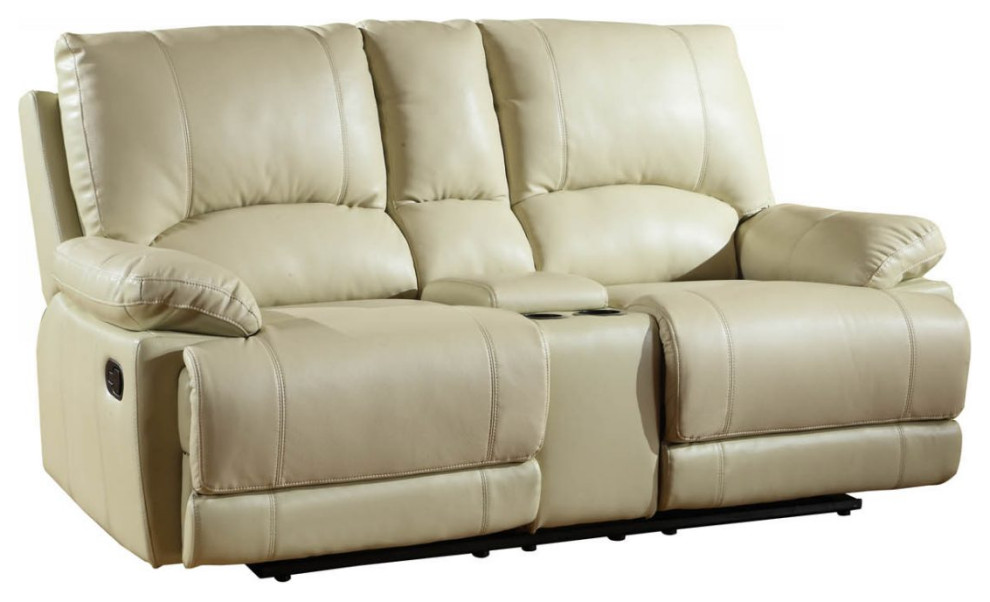 76 quotBeige and Black Faux Leather Manual Reclining Love Seat   Contemporary   Loveseats   by HomeRoots  Houzz