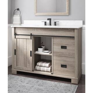 Glacier Bay Brindley 48 in. W x 20 in. D x 34.5 in. H Barn Door Bath Vanity in Weathered Gray with Engineered Stone Top HDBD48VG