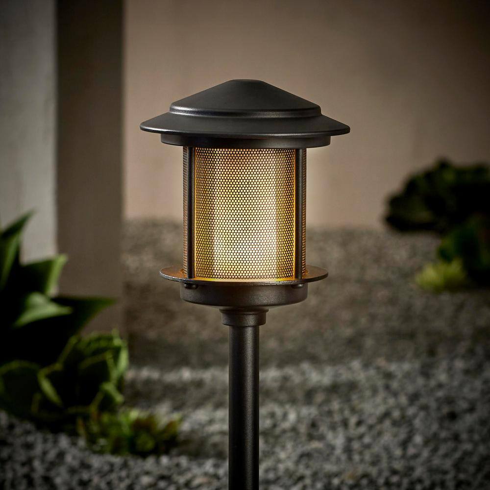 Hampton Bay Ambrose Low Voltage 2.4 Lumens Black Integrated LED Path Light with Flicker Flame Effect WeatherWaterRust Resistant 62906