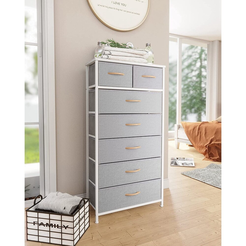 7 Drawers Dresser  Tall Dresser Vertical Storage Tower with Wooden Handle and Wooden Top  Organizer Unit