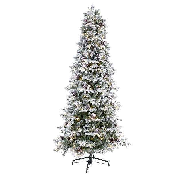 Nearly Natural 7.5' Flocked Alaskan Prelit Led Artificial Christmas Tree