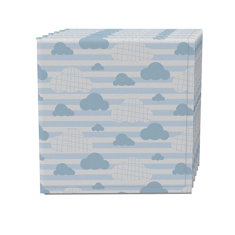 Napkin Set of 4， 100% Cotton， 20x20， Blue Clouds and Stripes