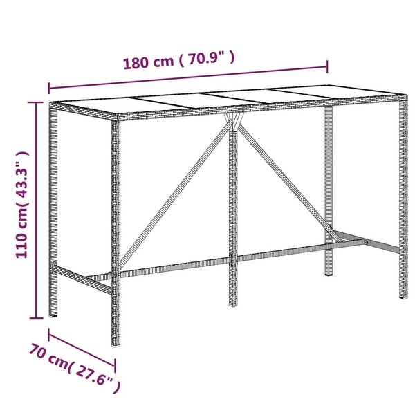 vidaXL Bar Table with Glass Top multisize and color Poly Rattan