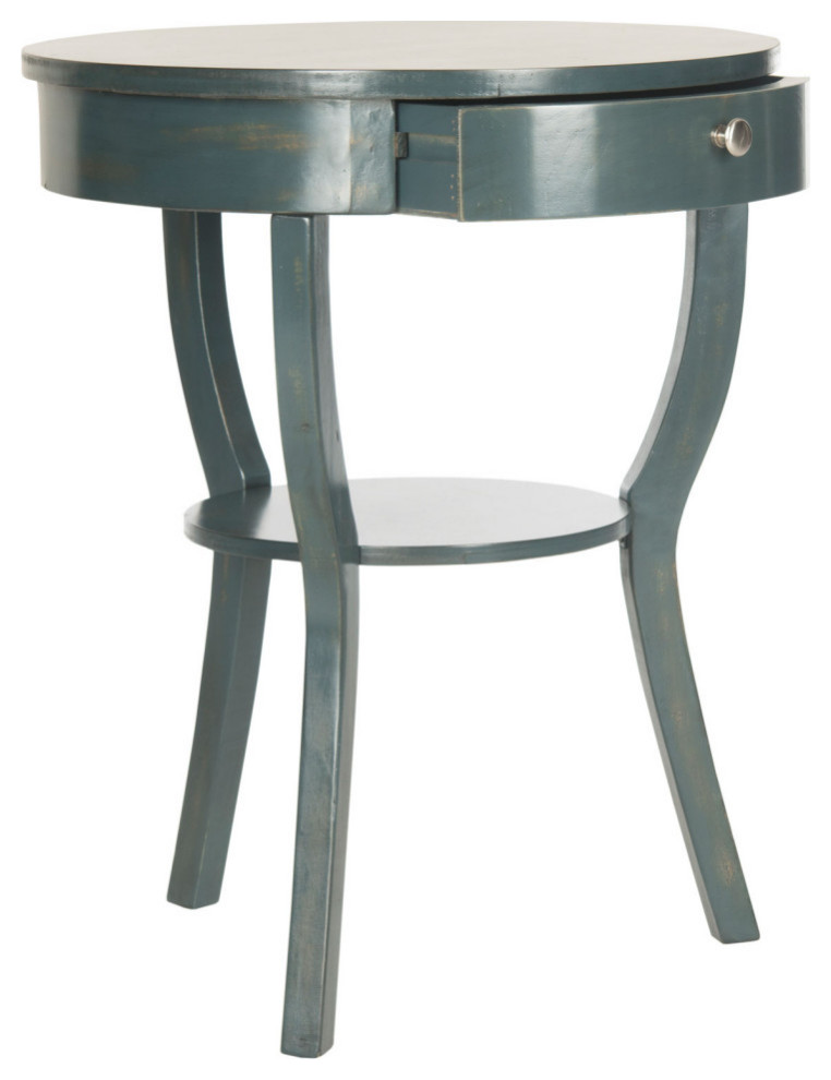 Drayden Round Pedestal End Table With Drawer Dark Teal   Modern   Side Tables And End Tables   by Virgil Stanis Design  Houzz