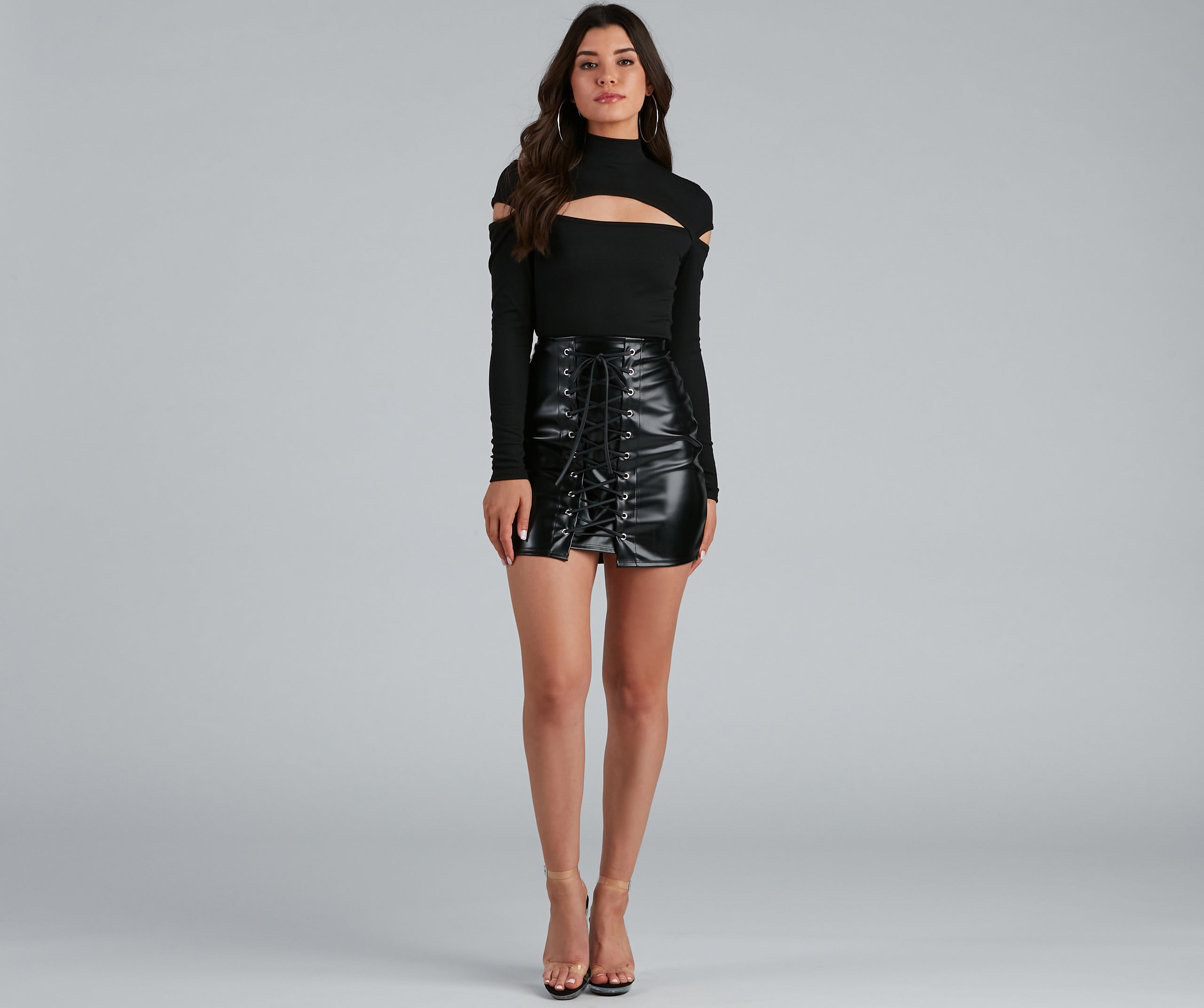 All Night Lace-Up Mini Skirt