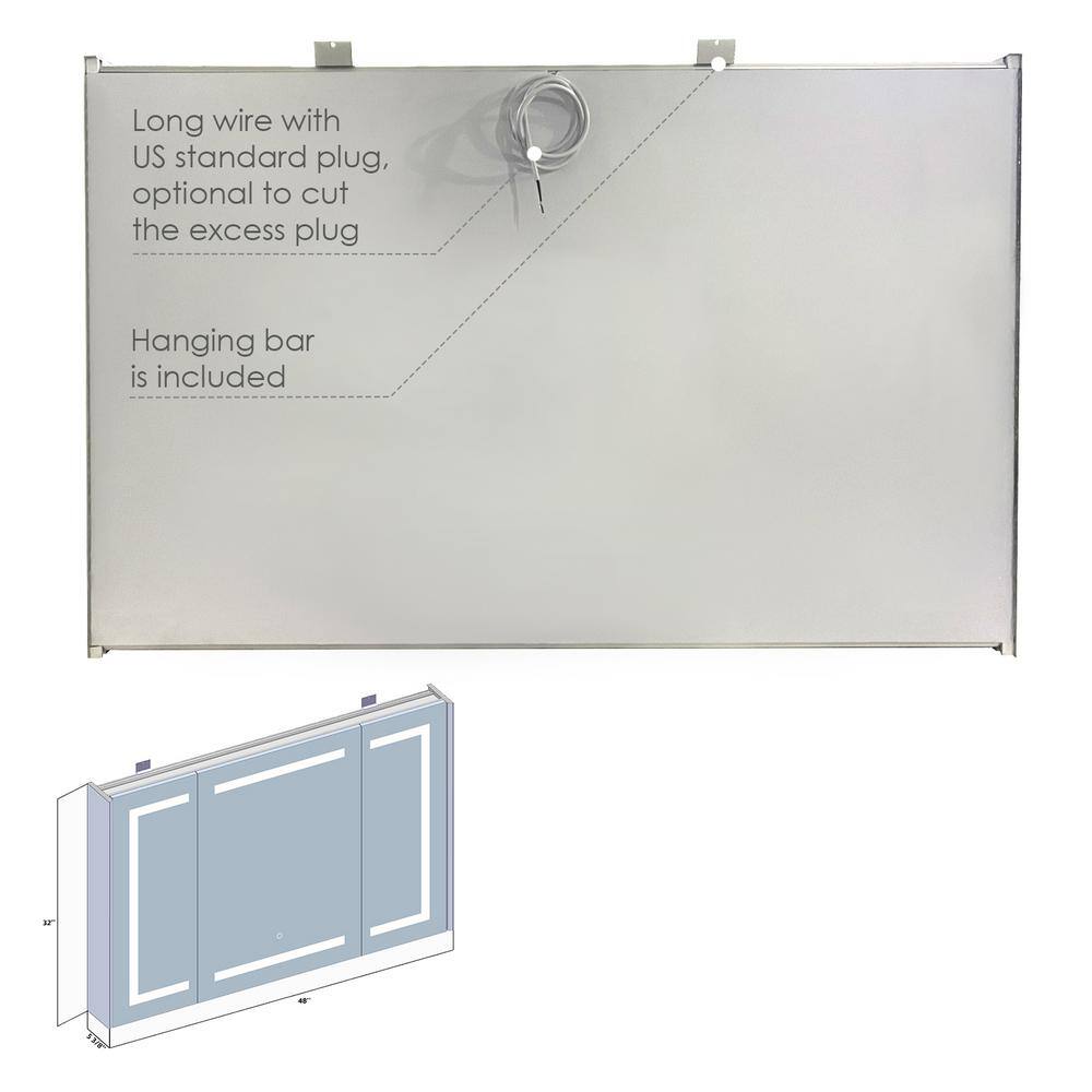 Altair Bojano 48 in. W x 32 in. H Medium Rectangular Silver RecessedSurface Mount Medicine Cabinet with Mirror and Lighting 760048-LED-MC