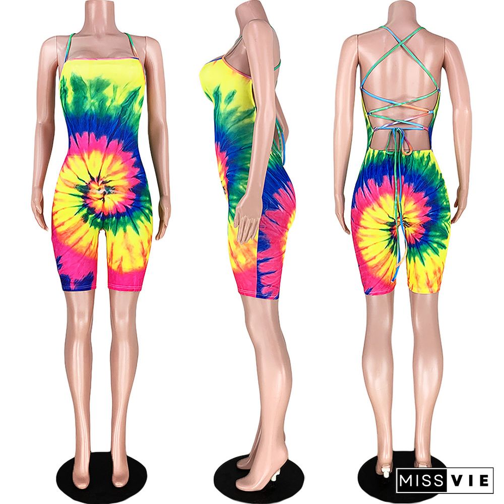 Vogue Tie-dye Sexy Strapless Backless Sleeveless Onesies Romper