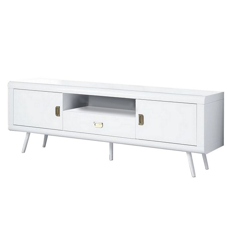 TV Stand with 1 Drawer and High Glossy Look， White