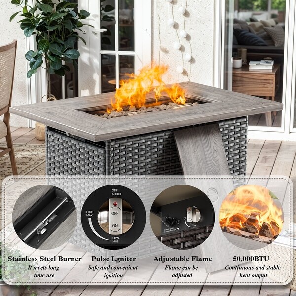 Patio Glider Chair Sofa with Fire Pit Table