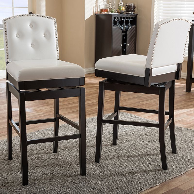 Baxton Studio Ginaro Faux-Leather Swivel Bar Stool 2-piece Set