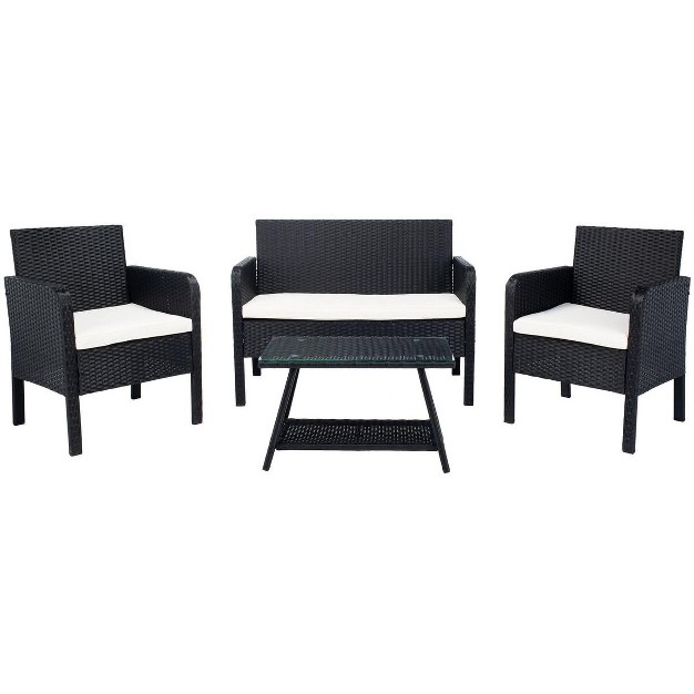 Aboka 4 Piece Patio Outdoor Living Conversation Set Safavieh