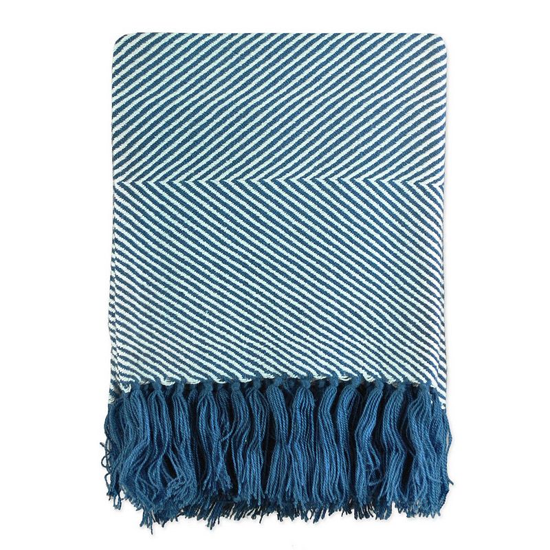 Blue and White Chevron Fringe Throw Blanket 48 x 67