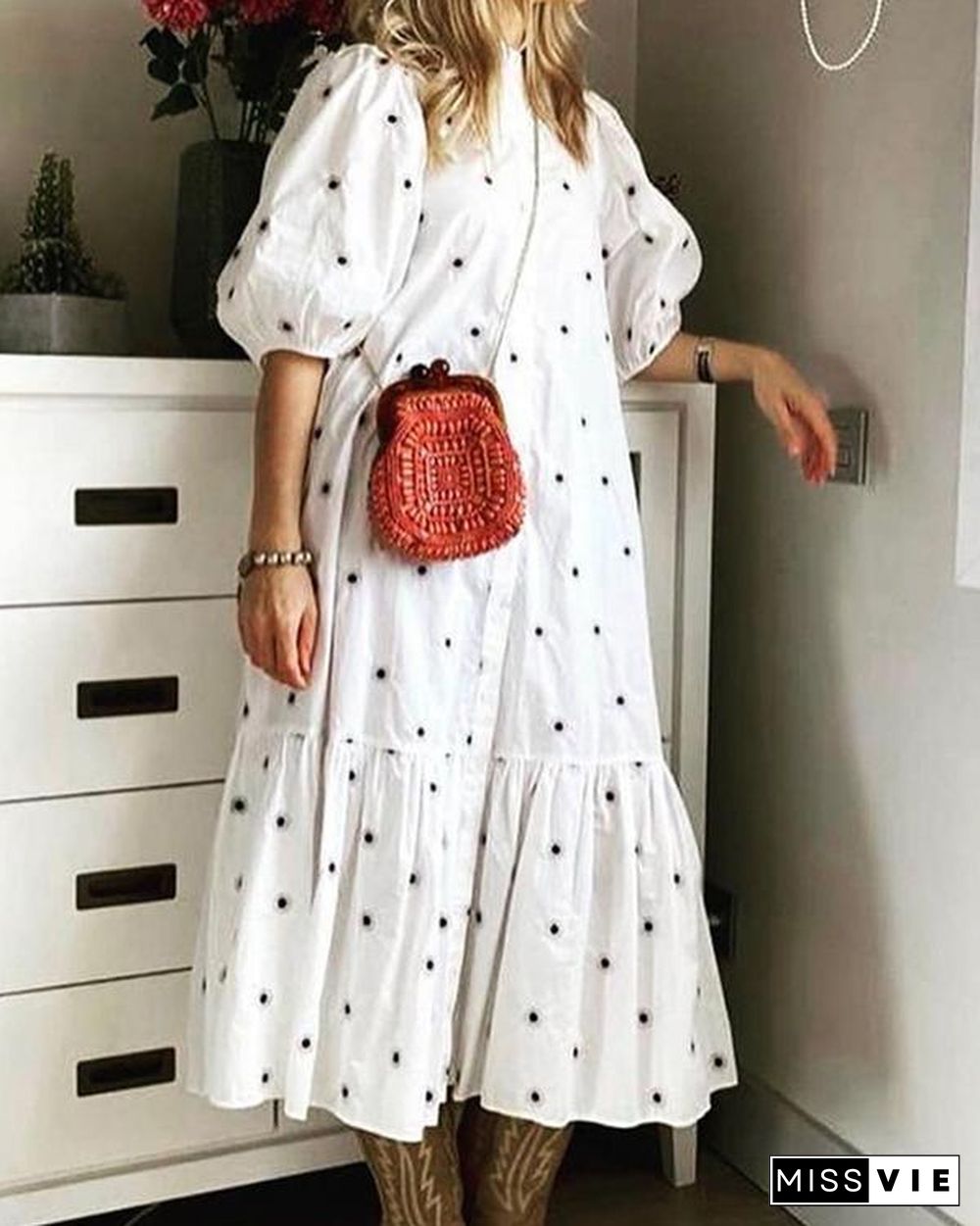 Sweet Style Loose Lantern Sleeve Maxi Dress