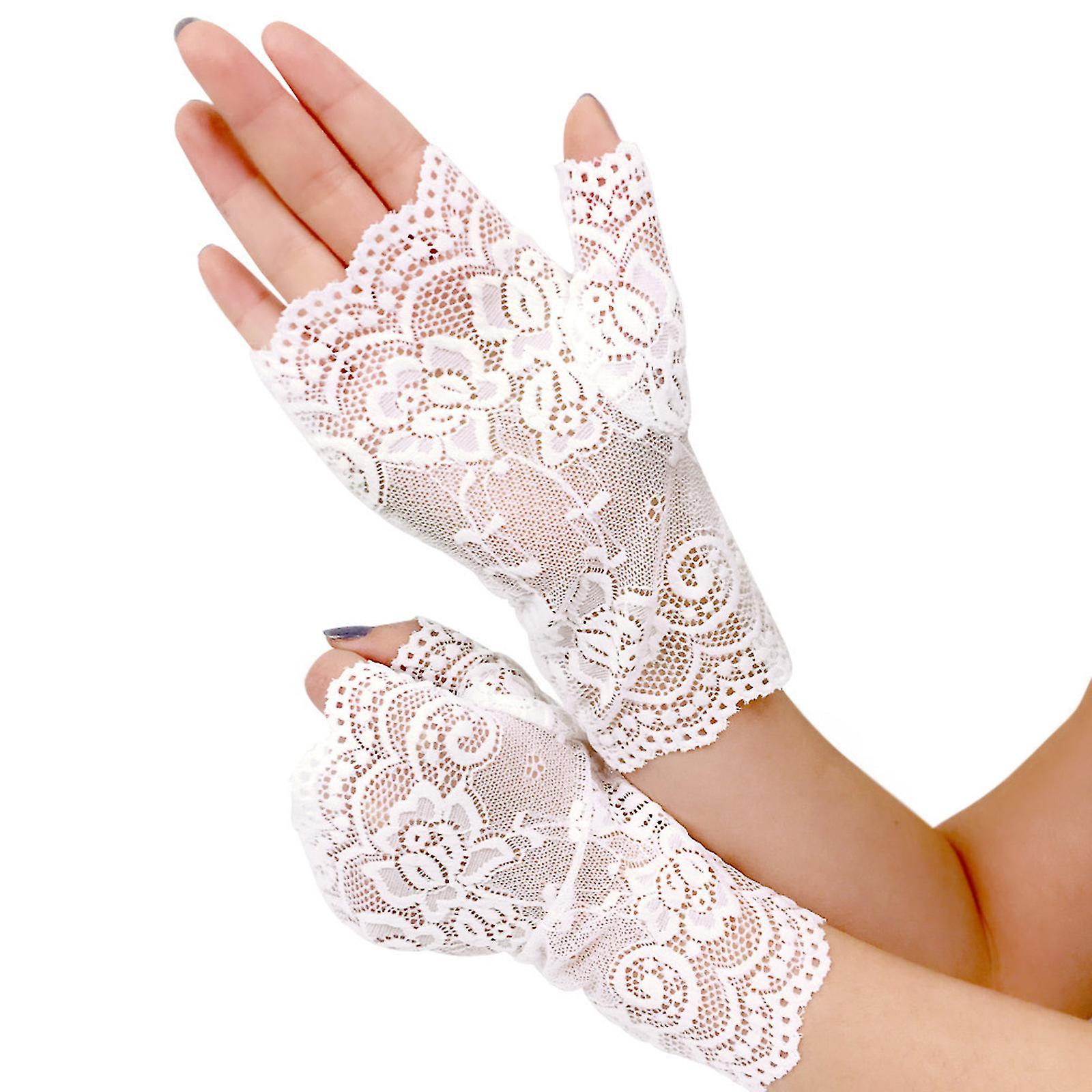 Women Hollow Gloves Wedding Party Bride Mittens Sheer Mesh Fingerless Gloves