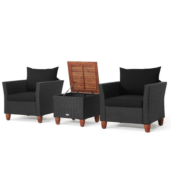 3PCS Patio Rattan Furniture Set Cushioned Sofa with Storage Table