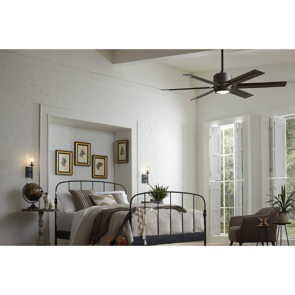 Progress Lighting Glandon 60 in. 6-Blade Indoor Black-Gilded Iron Ceiling Fan for Living Room with LED Light and Remote P2586-7130K