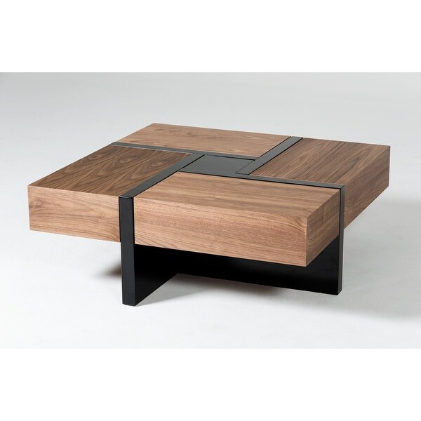 Modern Walnut and Black Square Coffee Table with Storage - 39' x 39' x 16'