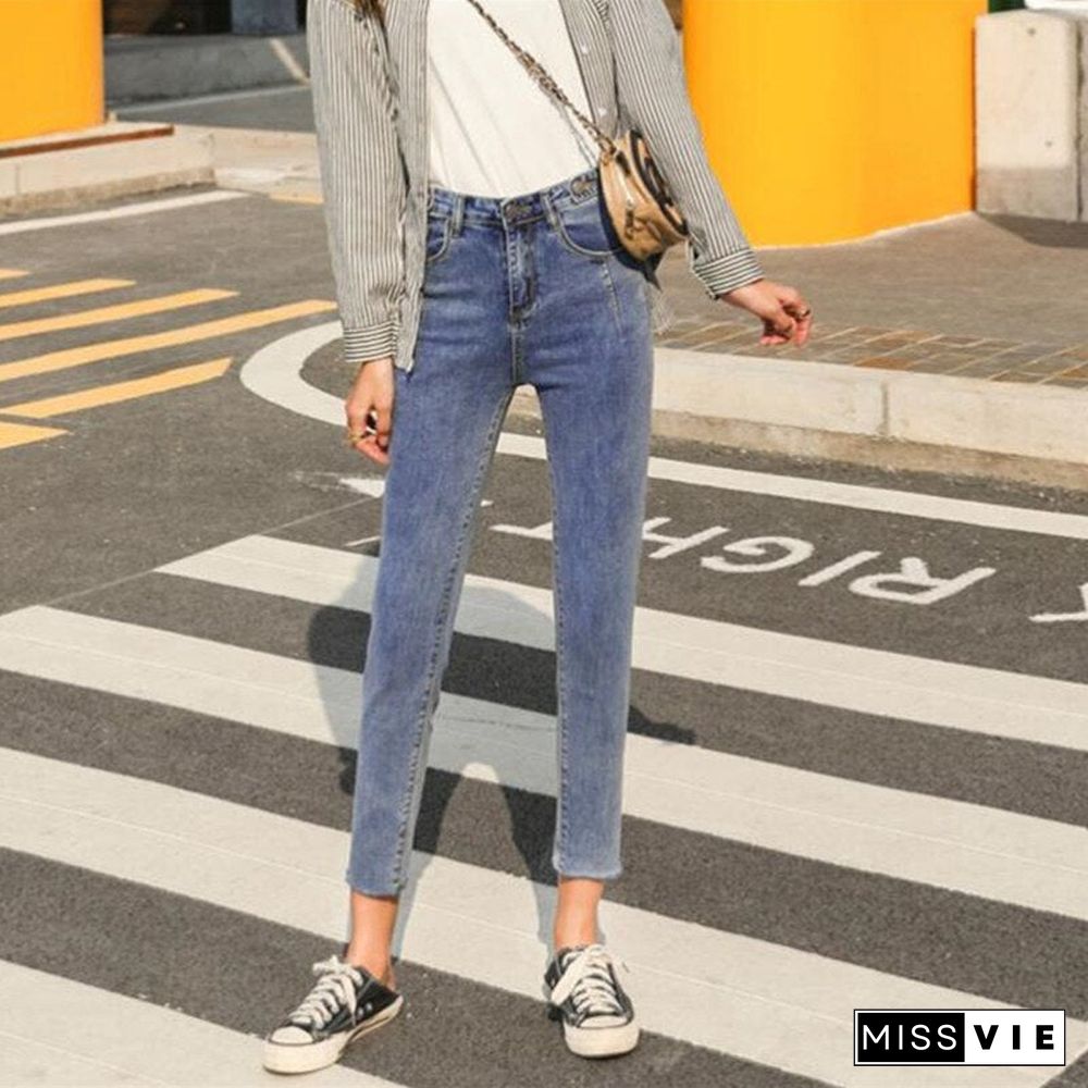 Woman Skinny Jeans High Waist Clothes Blue Denim Clothing Streetwear Vintage Quality Summer Sretch Fashion Harajuku