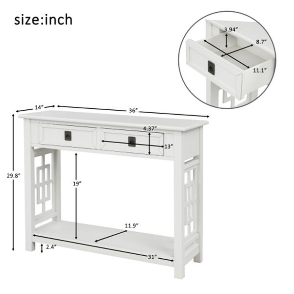 Console Table with 2 Drawers and Bottom Shelf，Accent Sofa Table