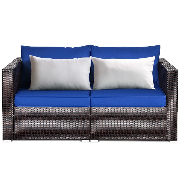 Costway 2pcs Patio Rattan Corner Sofa Sectional Furniture Cushion